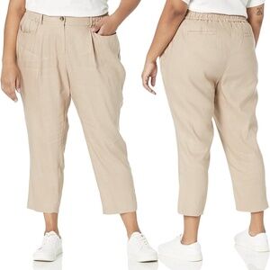 NWT Calvin Klein Elastic Band Linen Woven Stretchy Crop Pants Sz.